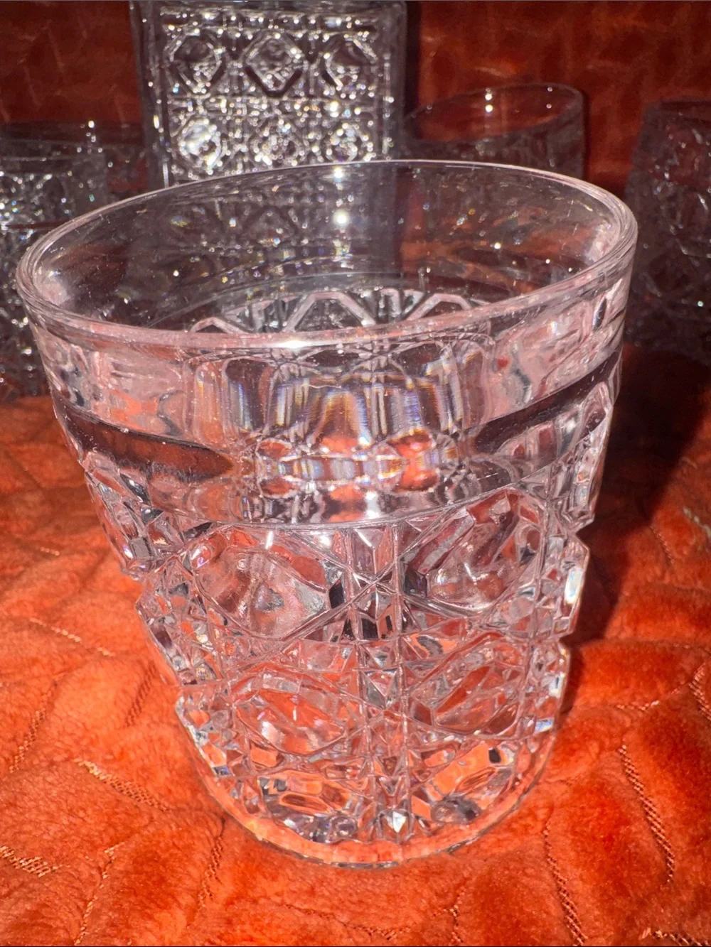 Rare Vintage Heavy Cut Crystal Decanter & 6 Tumblers Bar Set Luxury